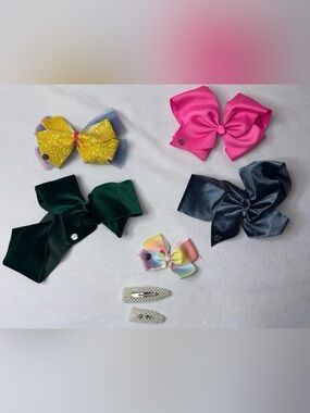 Kids Multi-Color Hair Bow Set - Pink, Yellow, Green, Navy, Rainbow